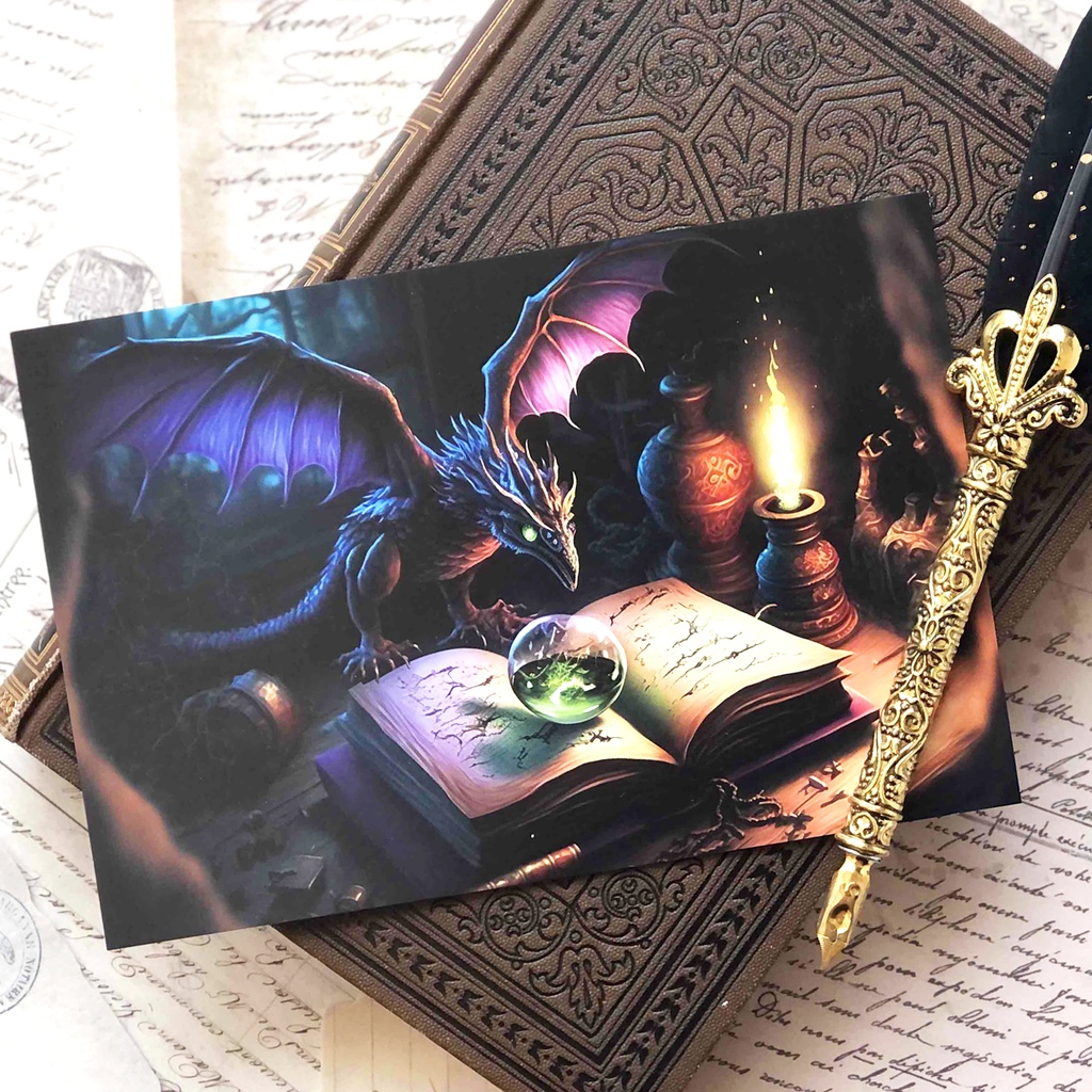 ポストカード ドラゴンと本