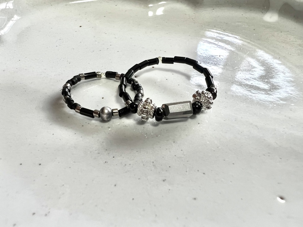 夏油傑　ビーズリング　黒銀細