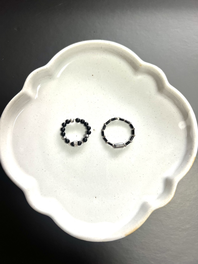 夏油傑 ビーズリング 黒玉銀細