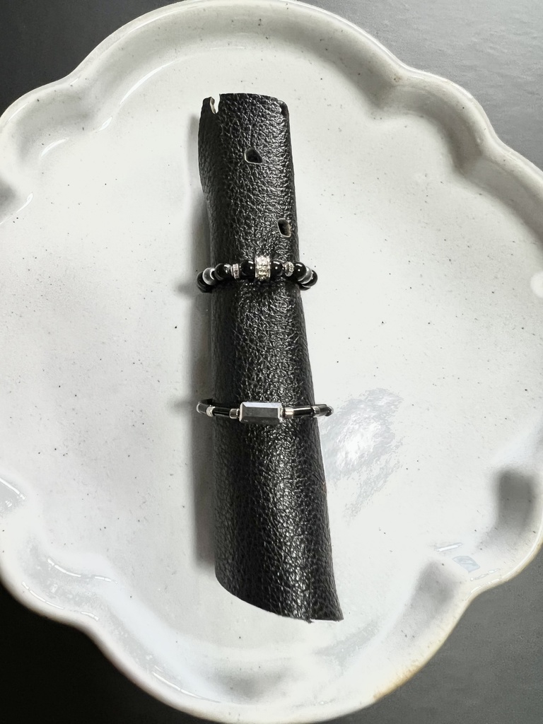 夏油傑 ビーズリング 黒玉銀細