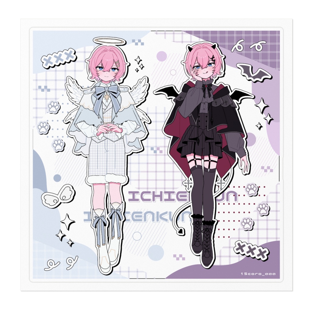 天使と悪魔 ステッカー - 160 x 160 (mm)