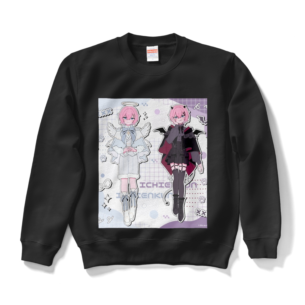 天使と悪魔　いちえんくん　スウェット - ブラック