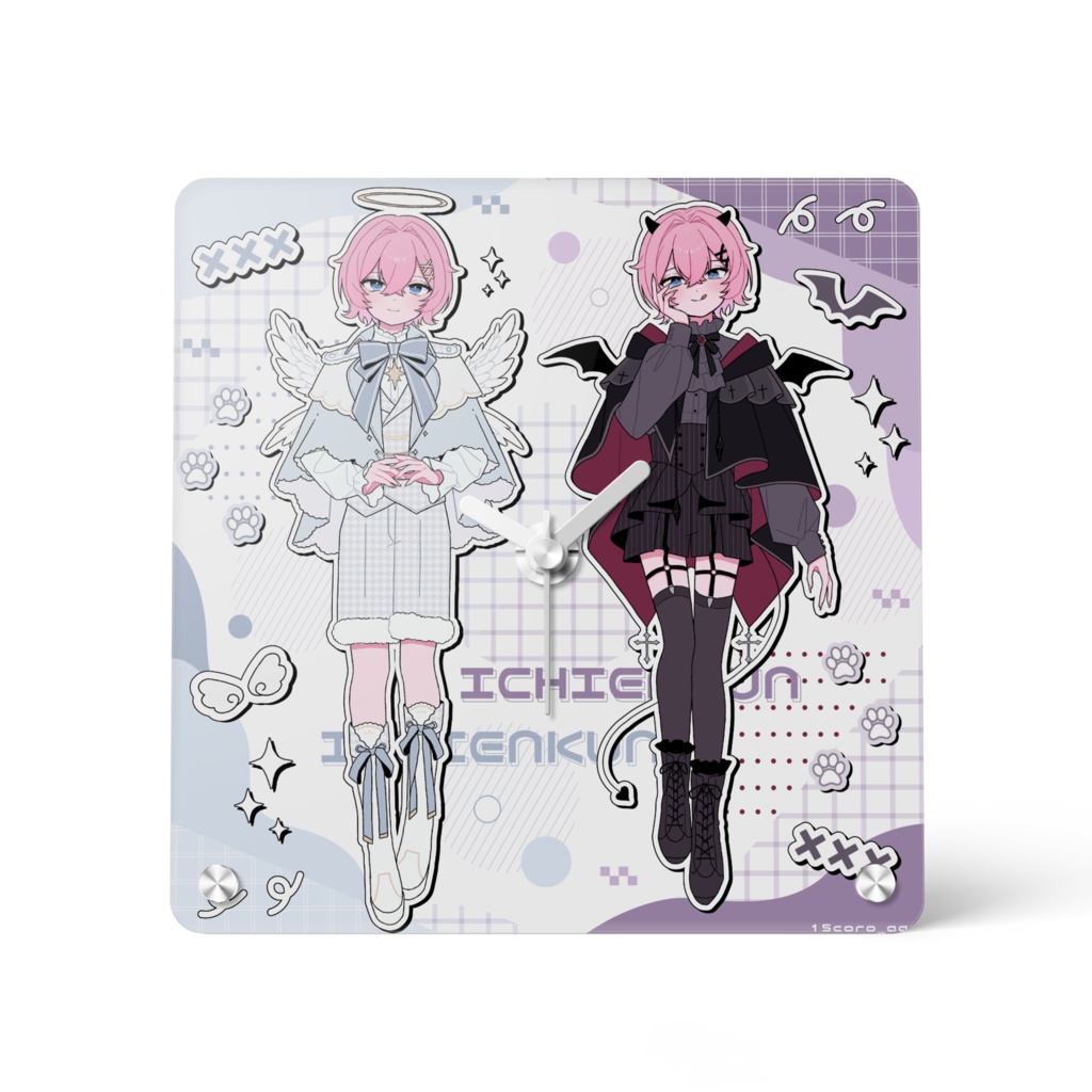 天使と悪魔 いちえんくん アクリル時計 - 150x150mm
