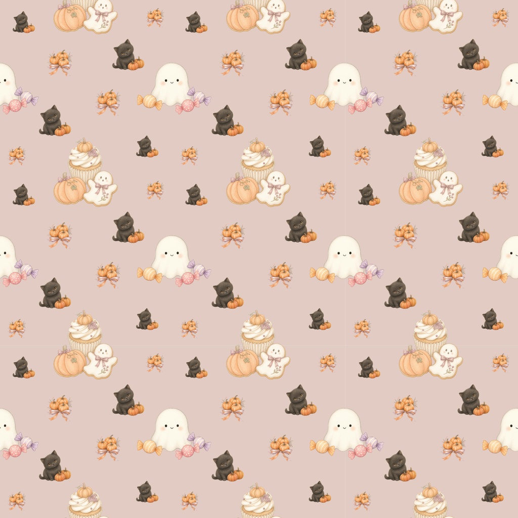 大人かわいいハロウィンのデジタルペーパー｜黒猫・おばけ・かぼちゃ