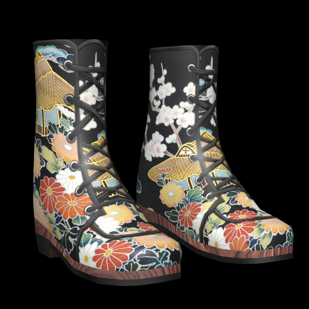 VRoid・VRChat|3D ブーツ 002|着物 花 桜|Adel空想