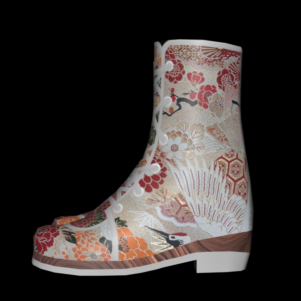 VRoid・VRChat|3D ブーツ 004|着物 花と鶴|Adel空想