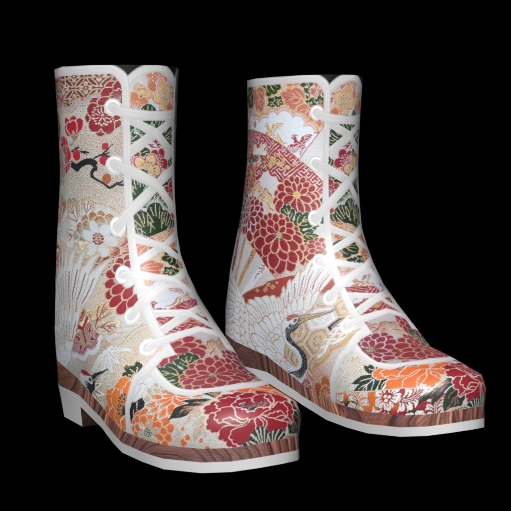 VRoid・VRChat|3D ブーツ 004|着物 花と鶴|Adel空想