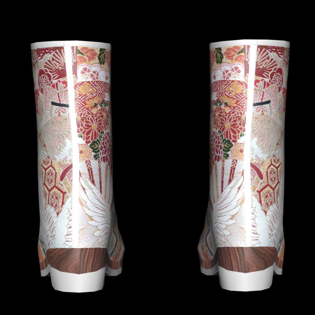 VRoid・VRChat|3D ブーツ 004|着物 花と鶴|Adel空想