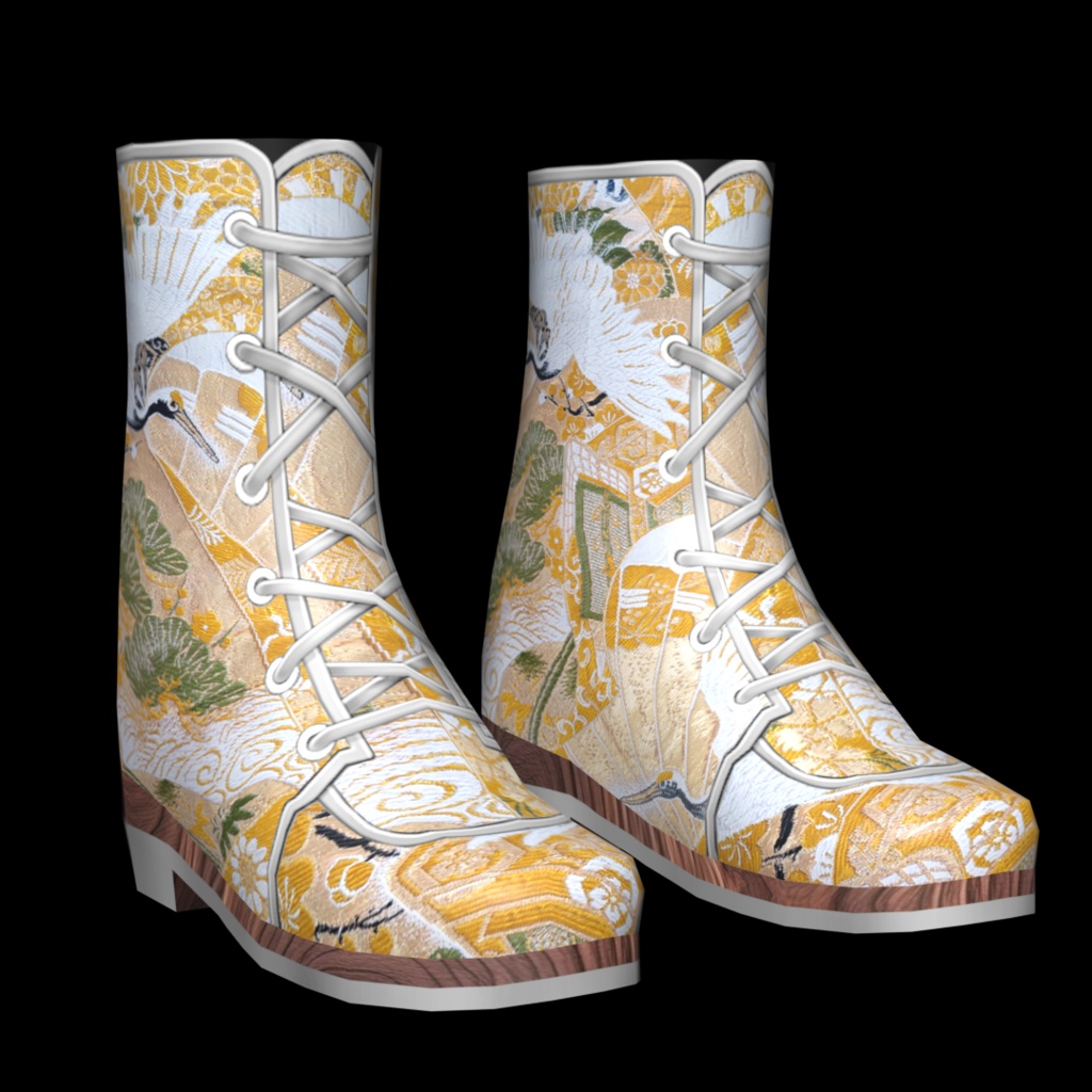 VRoid・VRChat|3D ブーツ 008|着物 鶴と松|Adel空想