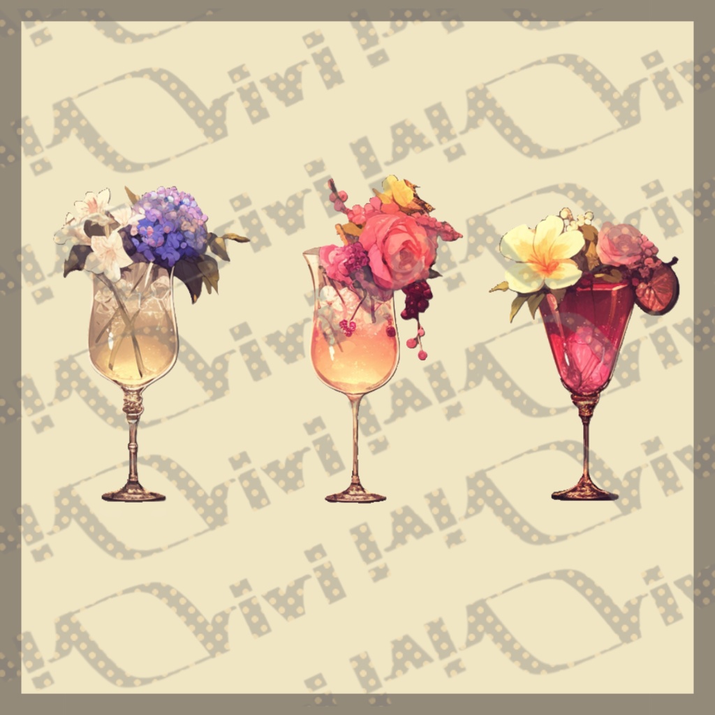 イラスト素材　花×飲み物