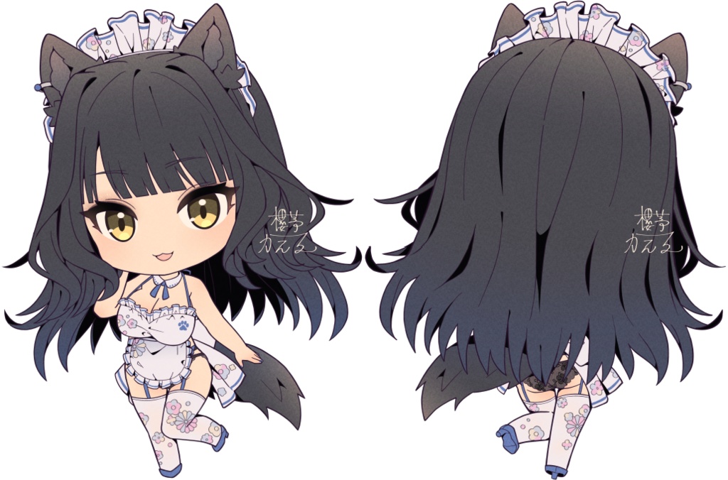 【OC】ちびキャラクッション2種(花柄あり)