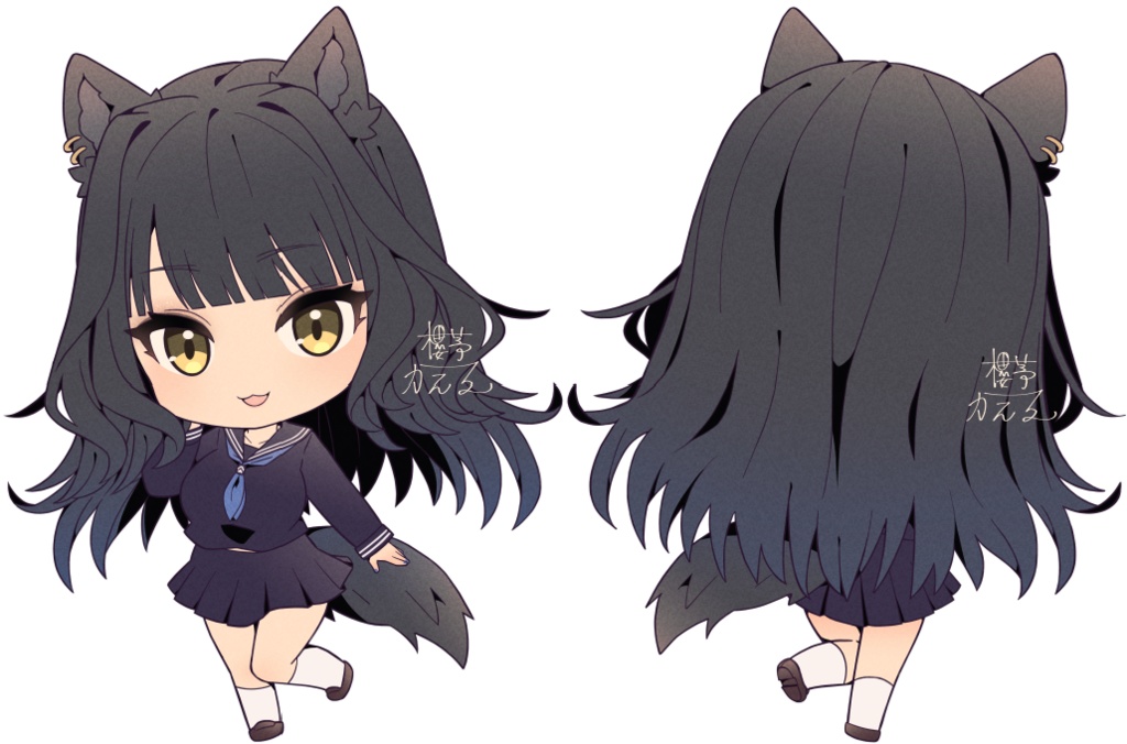 【OC】ちびキャラクッション2種(花柄なし)