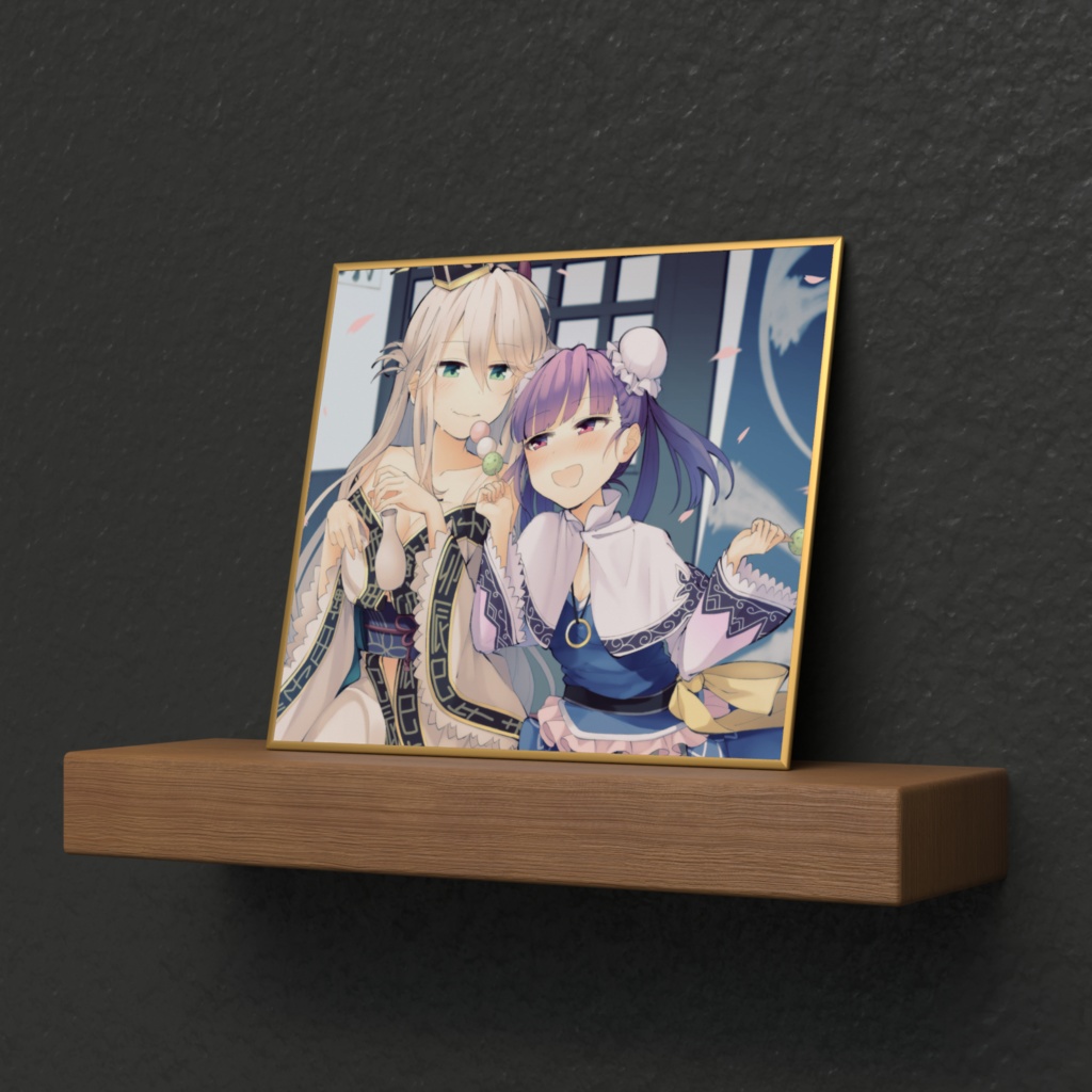 【ひめがみ絵巻】「花より団子よりも」(色紙) / 【Himegami Emaki】“More Than Flowers or Sweets” (Art Print on Board)