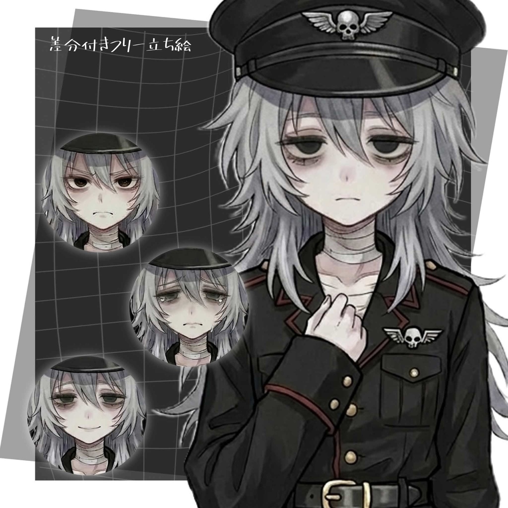 【AIフリー立ち絵】軍服灰髪女の子