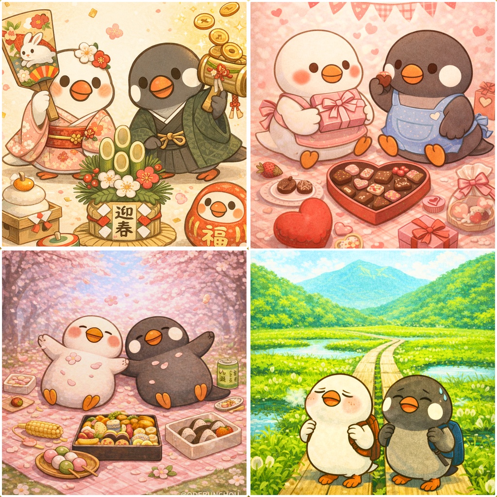 ODEBUNCHOU|12ヶ月シーズンアートセット(3 artworks / 12 scenes)