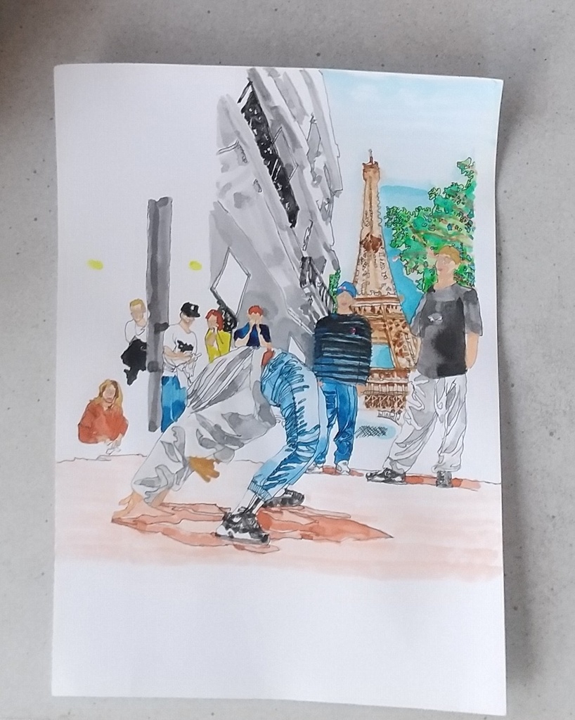 パリ五輪のブレイクダンス。ケント紙A4 