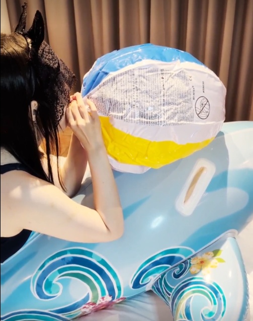 イルカの上で空ビ膨らまして空気抜き