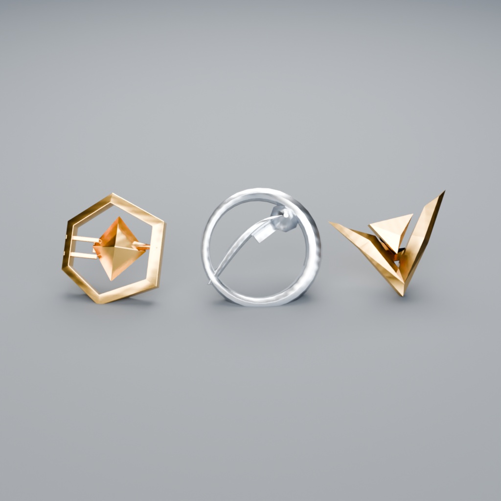 【衣装小物】Geometric Brooches - 幾何学ブローチ3種セット(lilToon/Standard対応)
