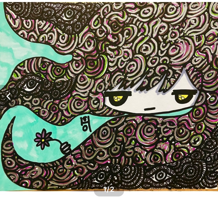 The Girl with Flowers in a Light Blue World and the Emerging Dark World