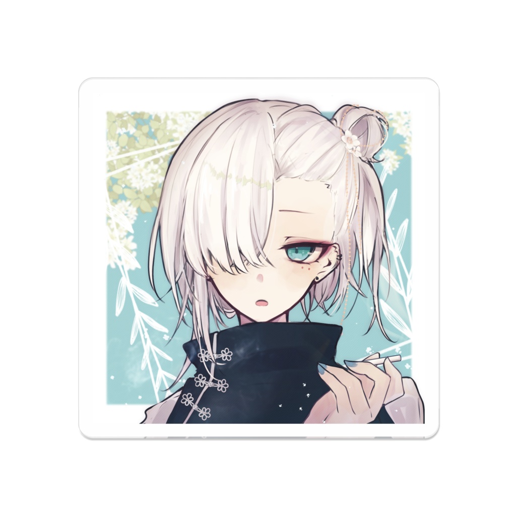 白髪チャイナ(背景付)【アクリルバッジ】