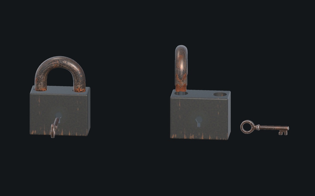 Rustbound Padlock|開閉南京錠と鍵|FBX / Unity / Blender