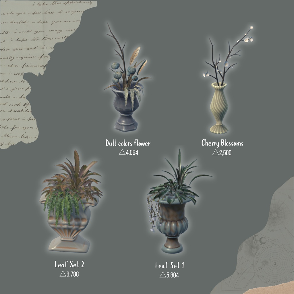 【3D Model】Antique Botanical & Cherry Blossom Set