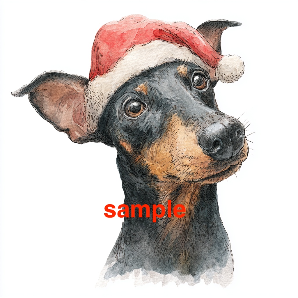 トイマンチェスターテリアのクリスマスクリップアート 10点セット(PNG・手描き風・AI生成)