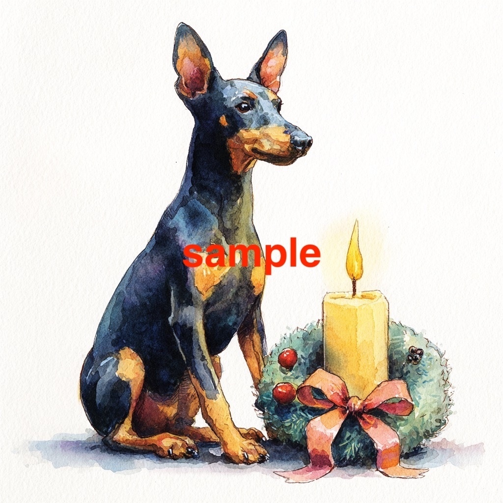 トイマンチェスターテリアのクリスマスクリップアート 10点セット(PNG・手描き風・AI生成)