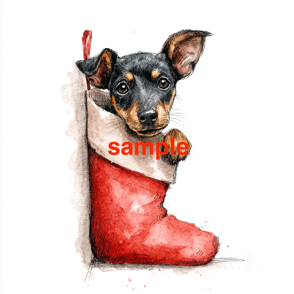 トイマンチェスターテリアのクリスマスクリップアート 10点セット(PNG・手描き風・AI生成)