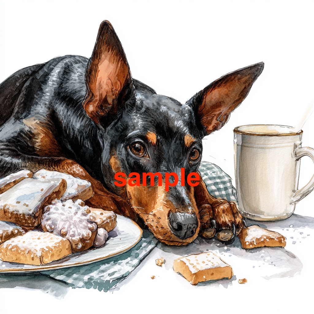 トイマンチェスターテリアのクリスマスクリップアート 10点セット(PNG・手描き風・AI生成)