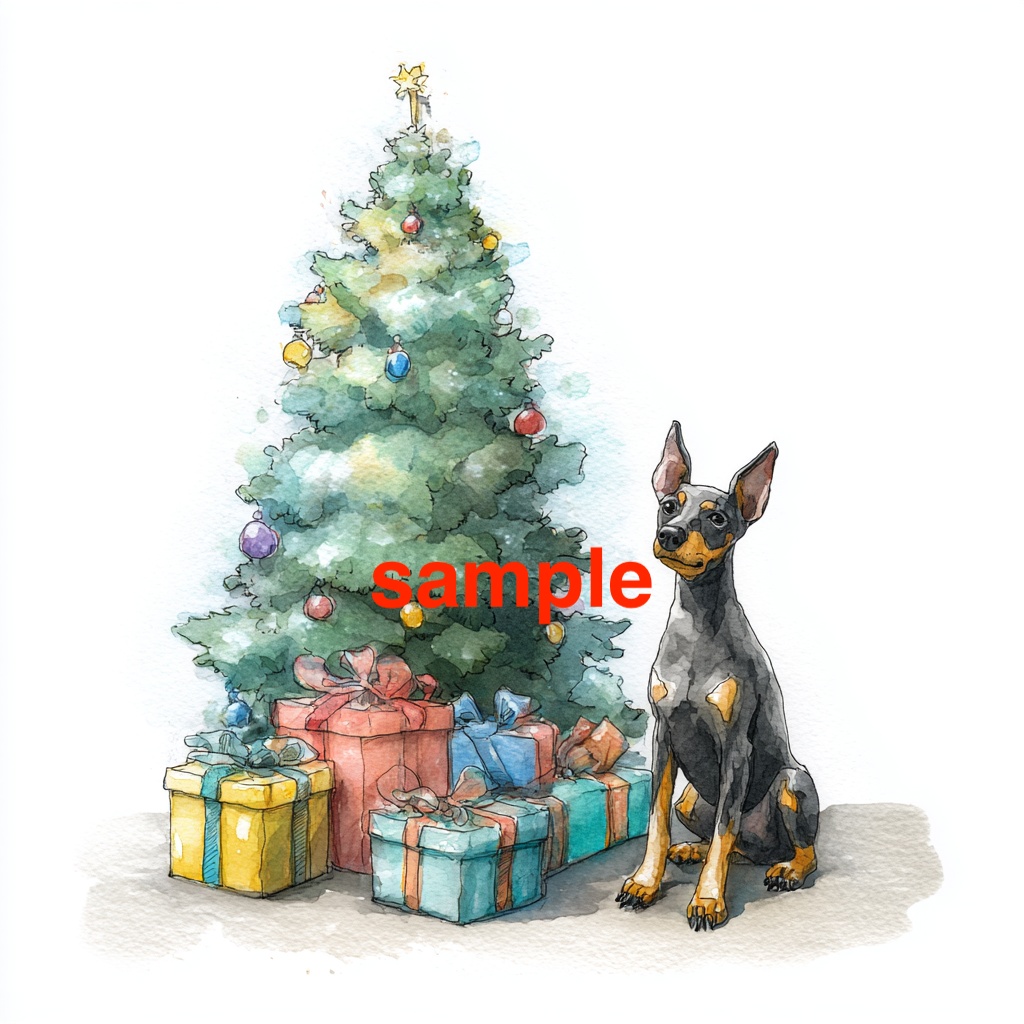 トイマンチェスターテリアのクリスマスクリップアート 10点セット(PNG・手描き風・AI生成)