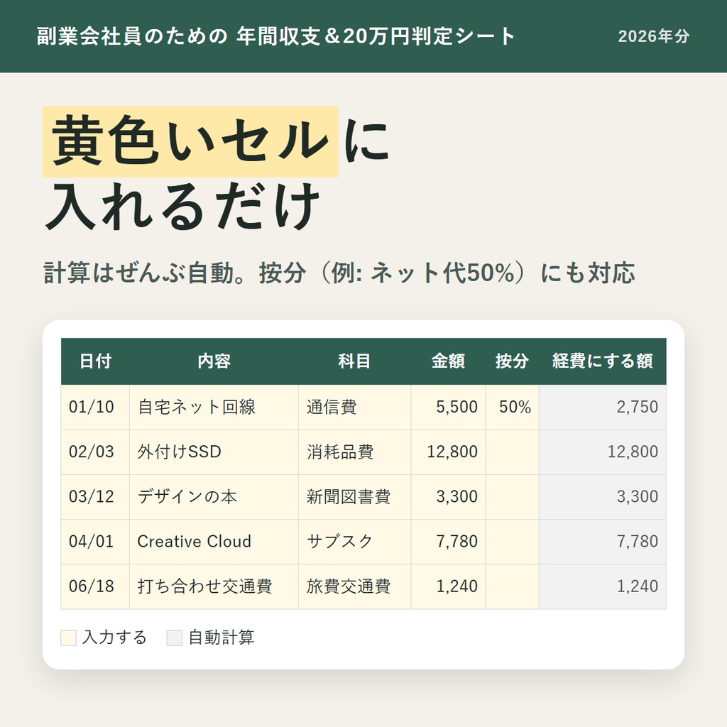 【2026年分】副業会社員のための 年間収支&20万円判定シート(Excel / Googleスプレッドシート対応)
