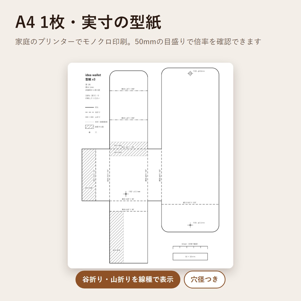 【型紙】縫わない財布 idea wallet|革1枚・縫製なしのミニ財布(A4実寸PDF+3D組み立てガイド)