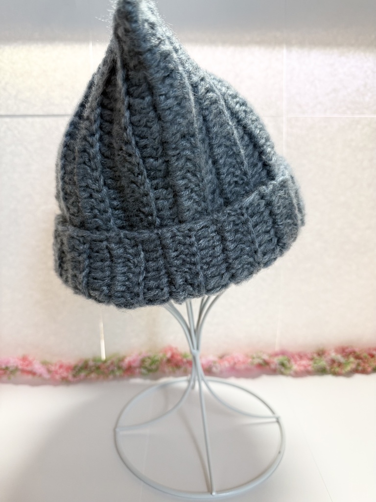 ネコ耳ニット帽 モヘア調 グレイッシュブルー