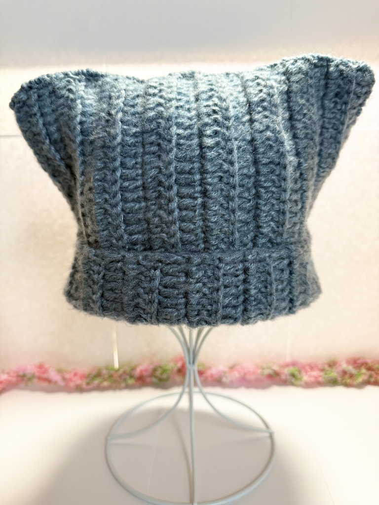 ネコ耳ニット帽 モヘア調 グレイッシュブルー