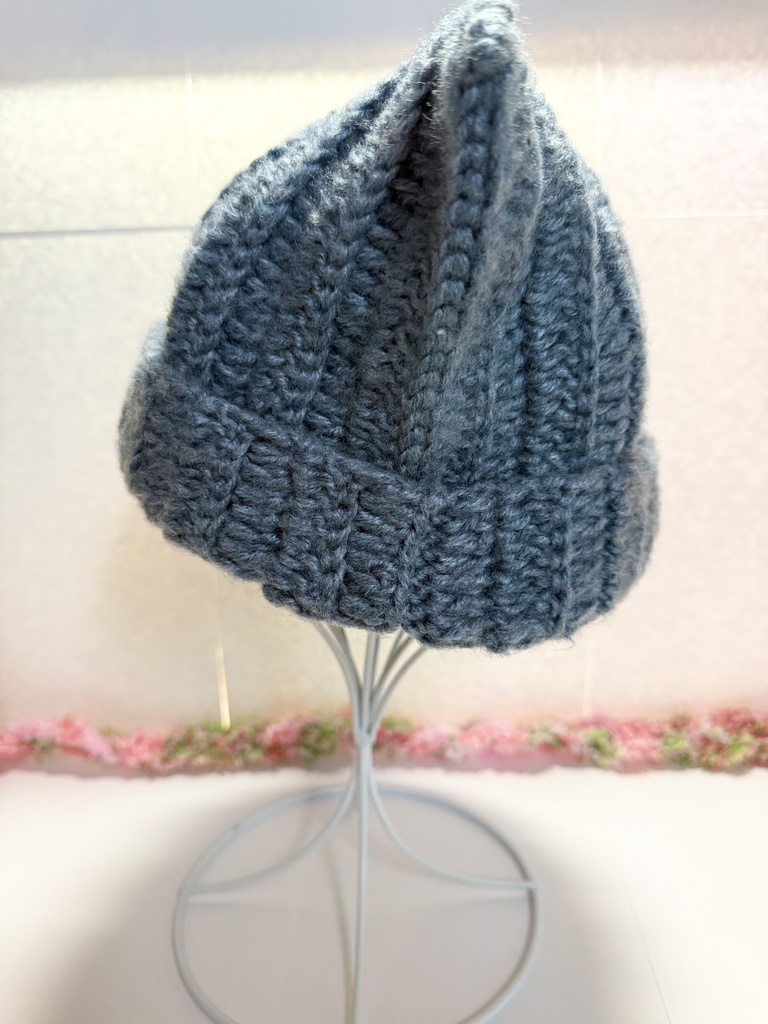 ネコ耳ニット帽 モヘア調 グレイッシュブルー