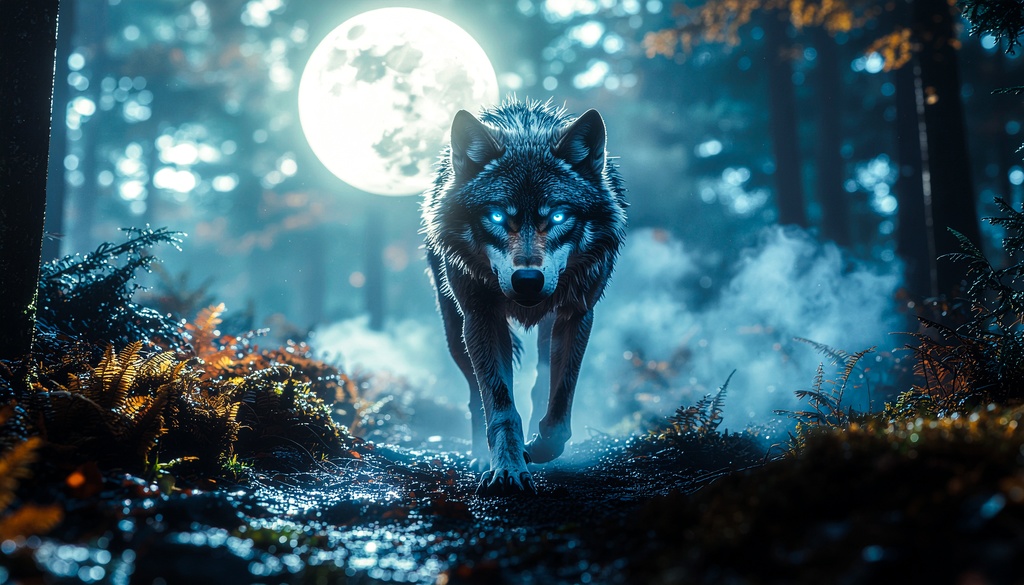 森の使者 ― 月光に現れる狼 / The Wolf Messenger of the Moonlit Forest 縦横セット
