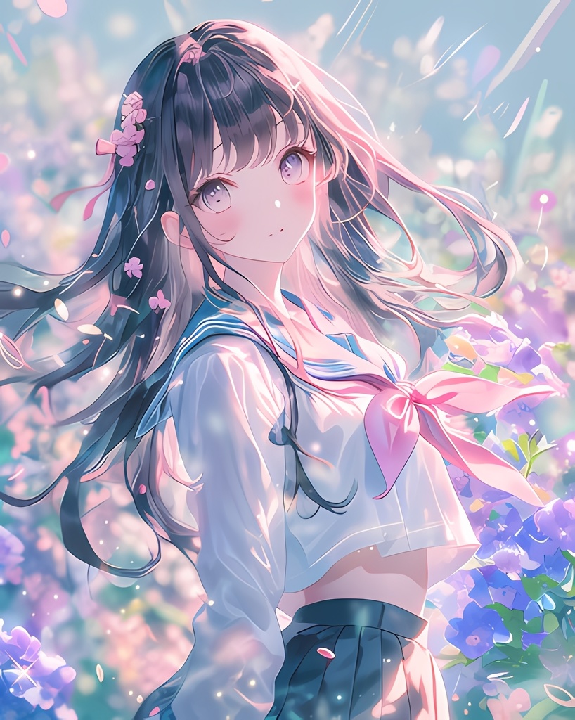 朝の光に包まれた夢の庭の少女