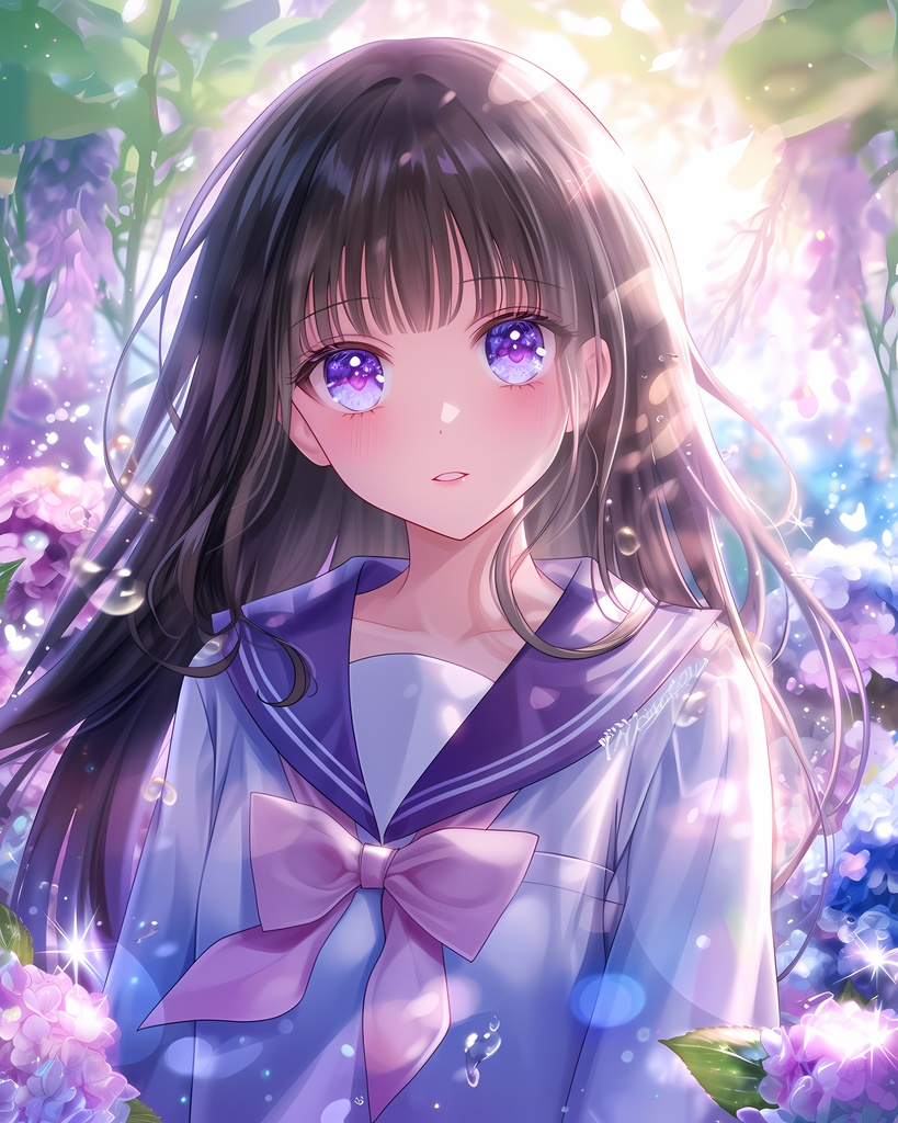 夢の庭に立つ朝の少女