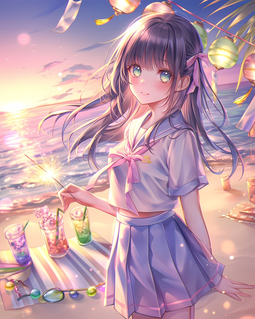 夏祭りと海辺の少女