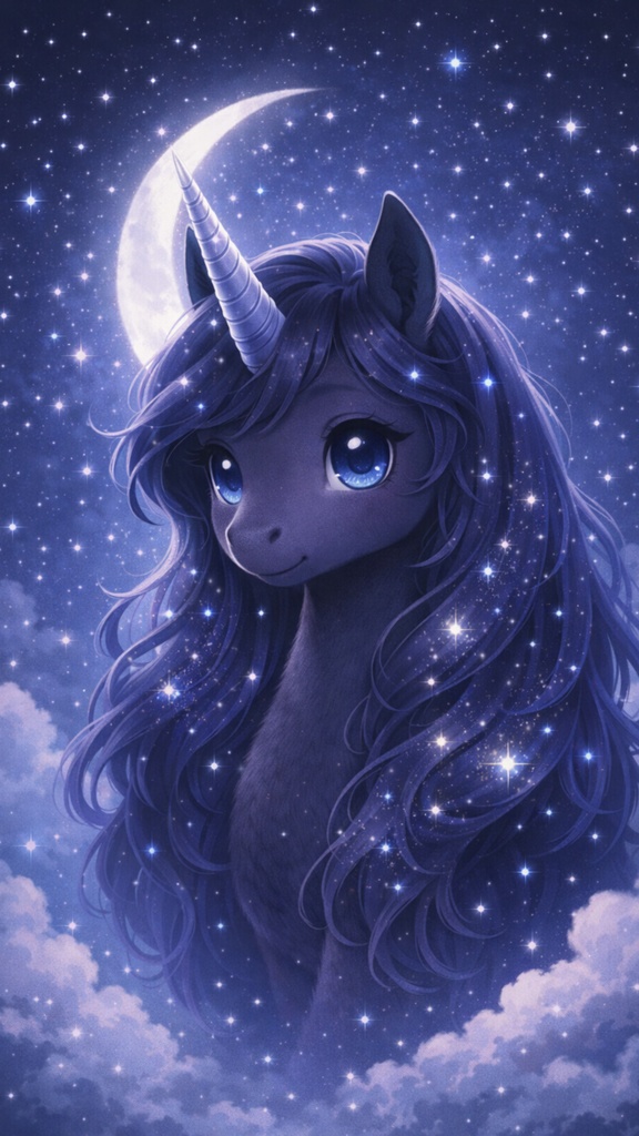 ルミナ｜月夜の幻想ユニコーン スマホ壁紙3枚セット【ナイトファンタジー】