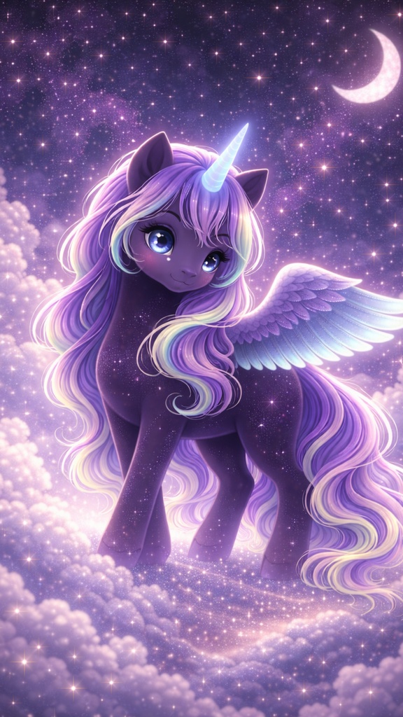 月夜のユニコーン・ルミナ|幻想スマホ壁紙3枚セット