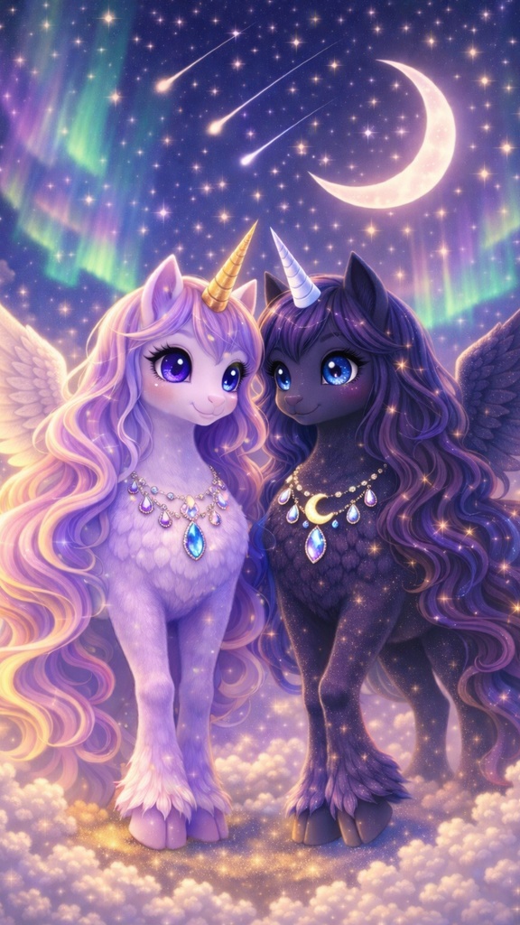 月と星のユニコーン壁紙セット（3枚） ― ルミナ × ステラ ―