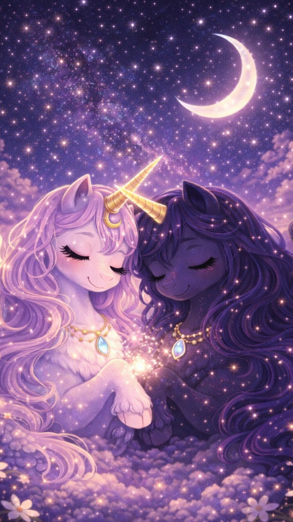 月と星のユニコーン壁紙セット(3枚) ― ルミナ × ステラ ―