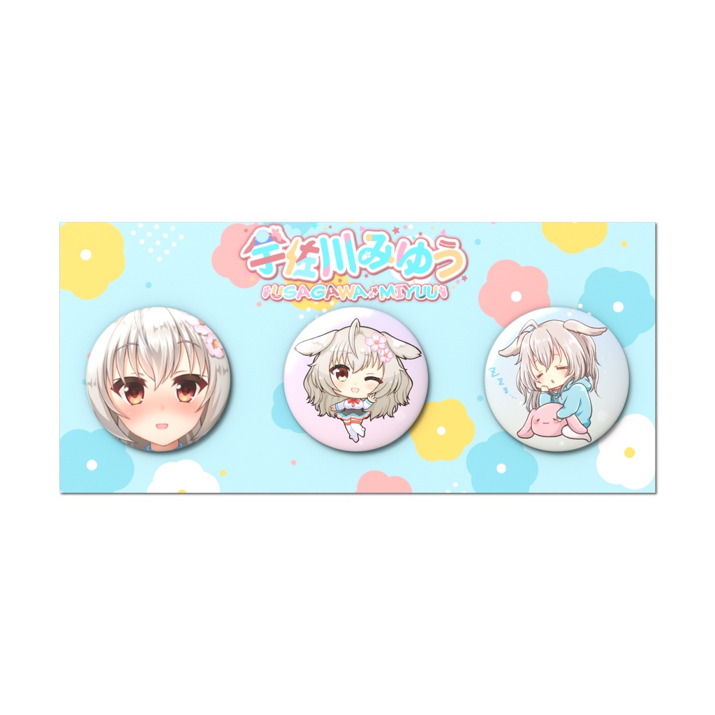 【500人記念】宇佐川みゆう 缶バッジ3個セット - 直径56mm(オリジナル台紙付き)