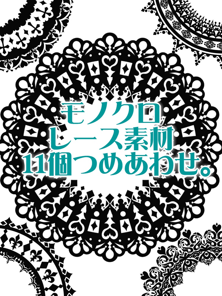 モノクロレース素材11個詰め合わせ。