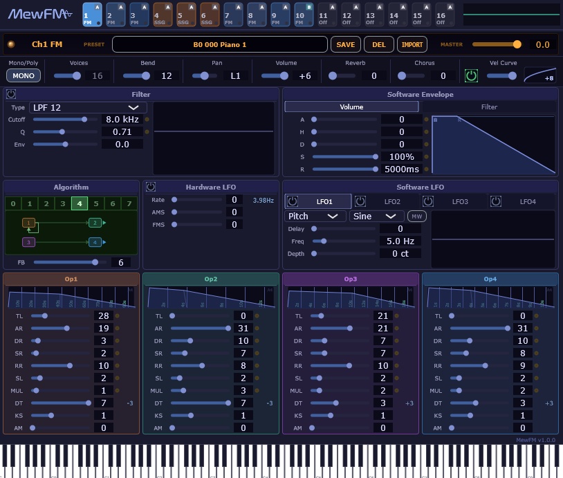 MewFM - YM2608 Emulated FM + SSG 16ch VSTi (Standalone版も同梱)