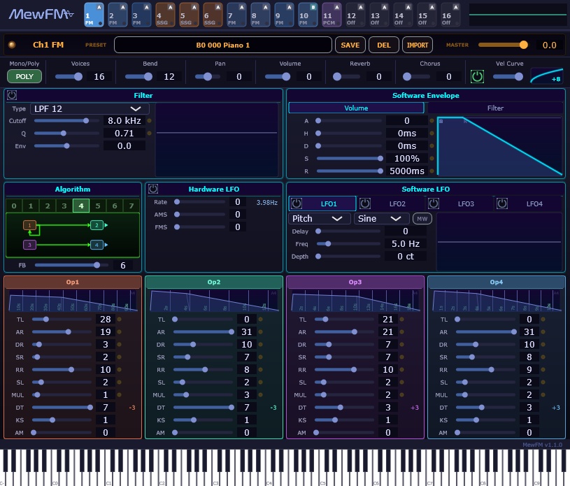MewFM - YM2608 Emulated FM + SSG + ADPCM 16ch VSTi (+Standalone)