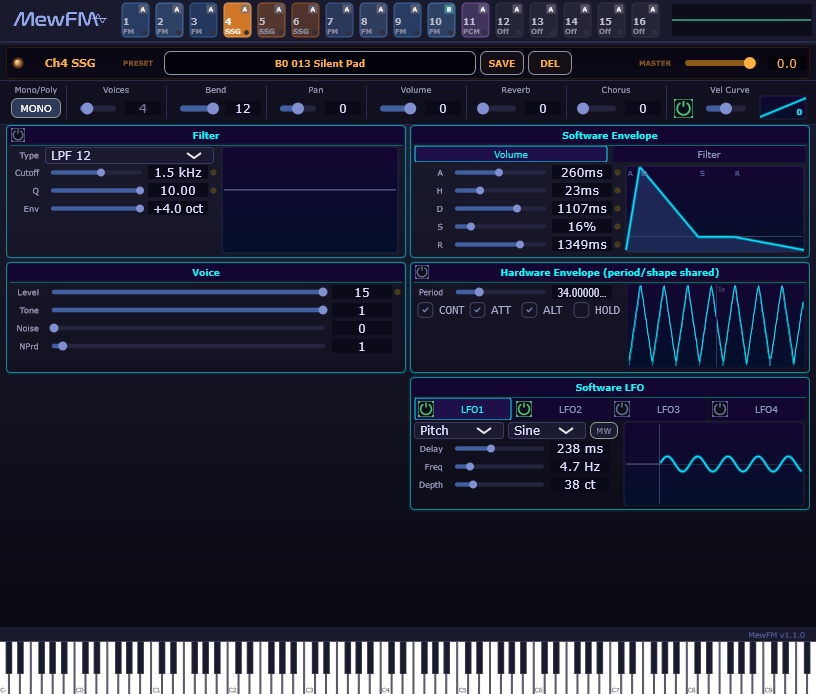 MewFM - YM2608 Emulated FM + SSG + ADPCM 16ch VSTi (+Standalone)