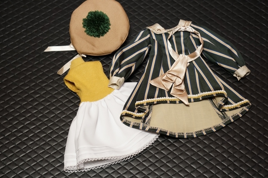MDD・kumako等　Aラインレジメンタルワンピースセット【モスグリーン】